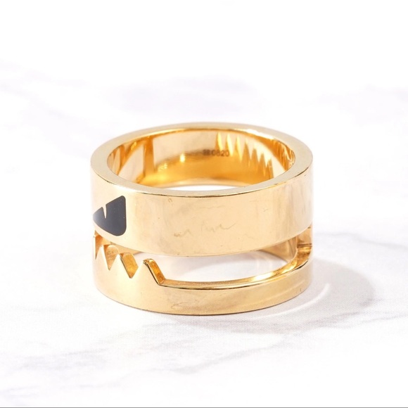 FENDI Ring Bugs Eye Monster Gold x Black Metal  US 10.5 - Picture 3 of 9